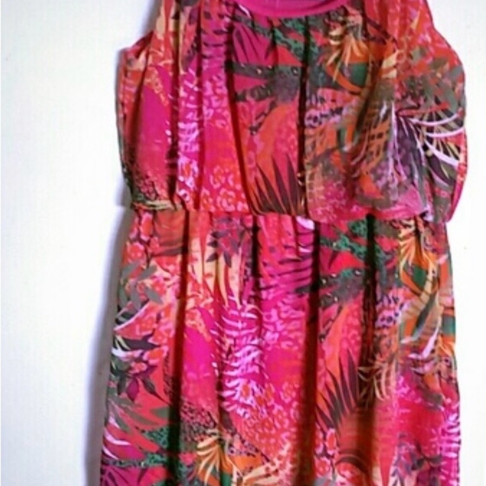 Bailey Girl Tropical Print Spaghetti Strap Sundress in Vibrant Pink & Orange - Picture 2 of 4